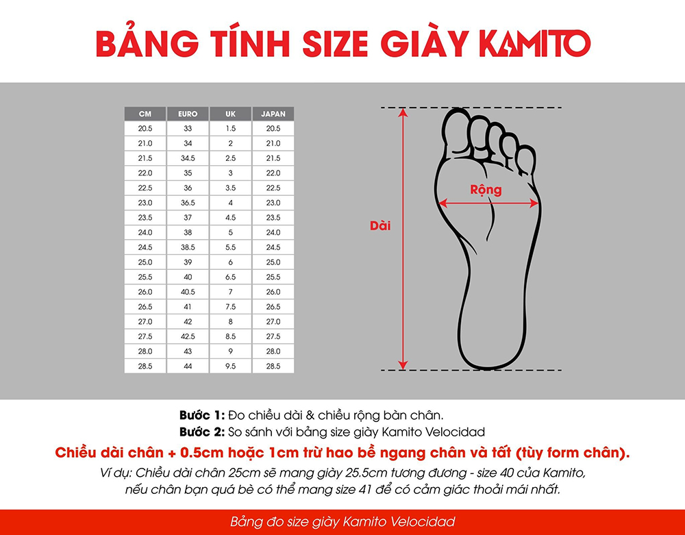 Hướng dẫn chọn size giày bóng đá Kamito