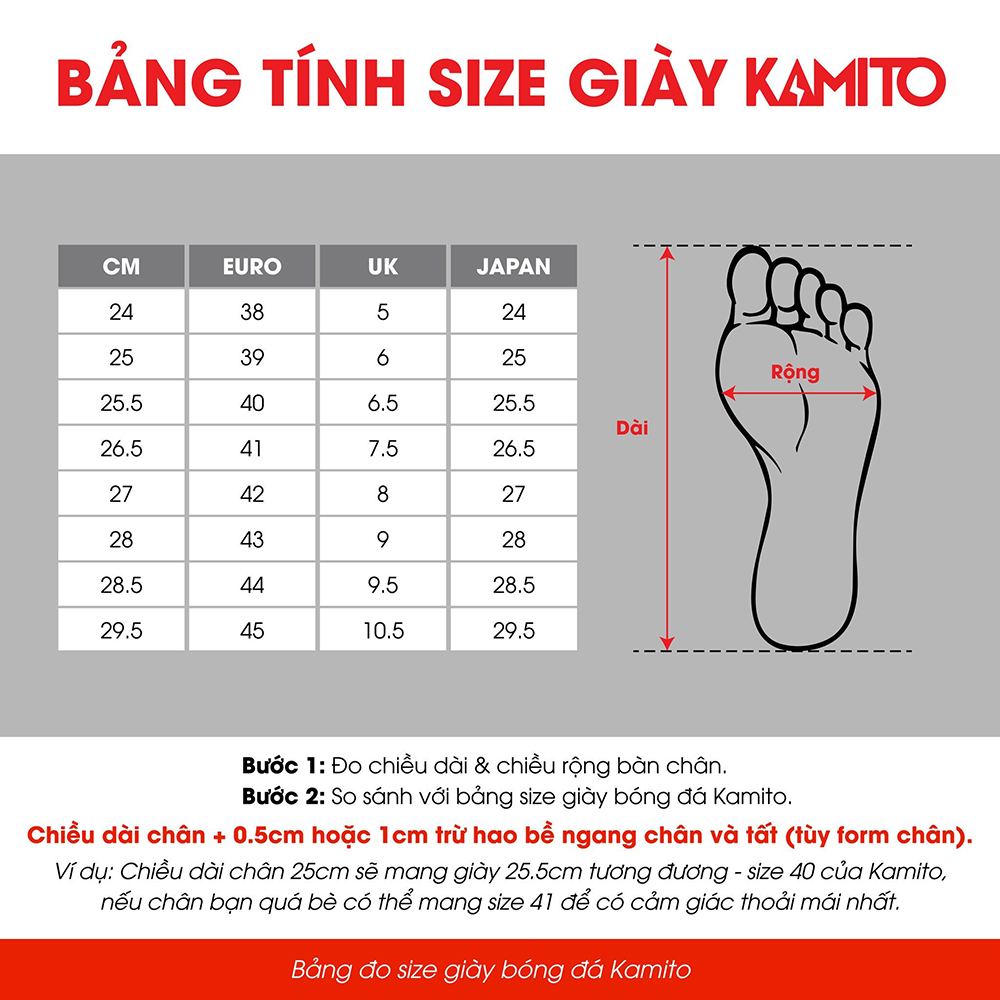 Hướng dẫn chọn size giày bóng đá Kamito