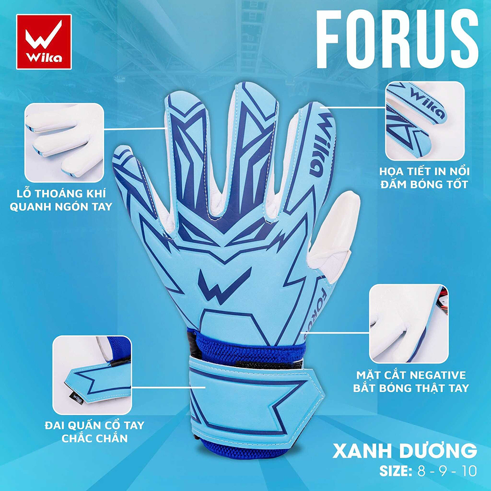 găng tay thủ môn Wika Forus xanh dương
