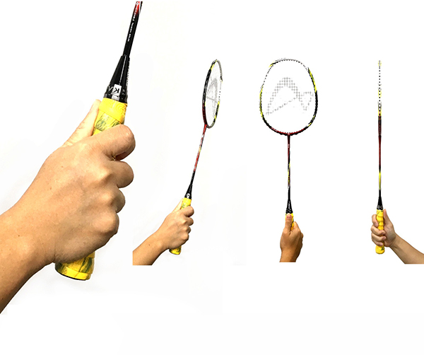 Cầm vợt trái tay, ngón cái đặt ở cạnh tay cầm (Backhand thumb grip)