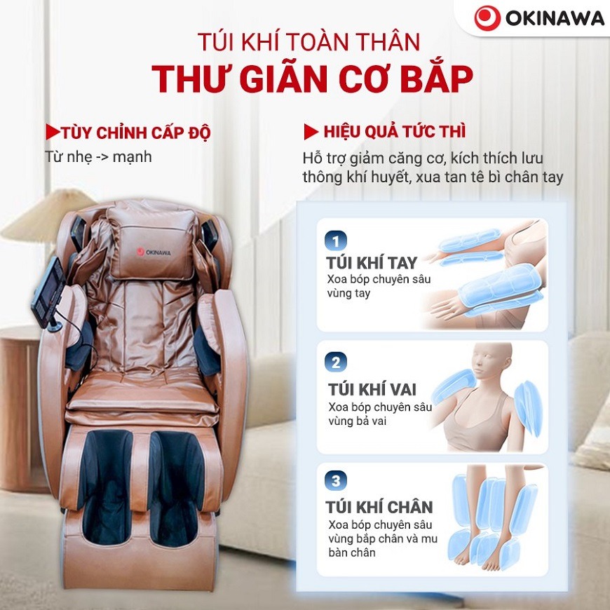 Co bóp nhịp nhàng massage êm ái với hệ thống túi khí toàn thân