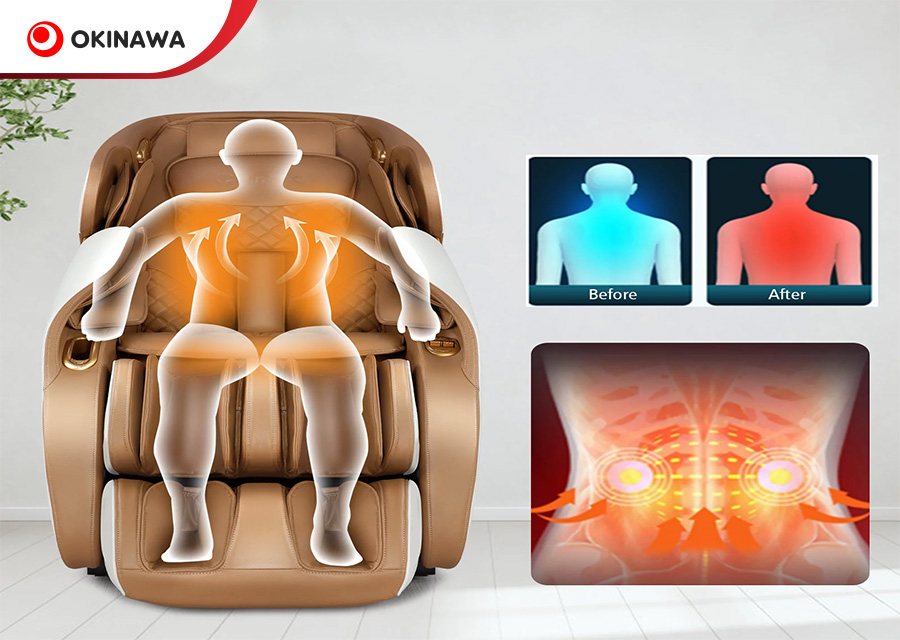Ghế massage giá rẻ dưới 10 triệu của Okinawa có nhiệt hồng ngoại