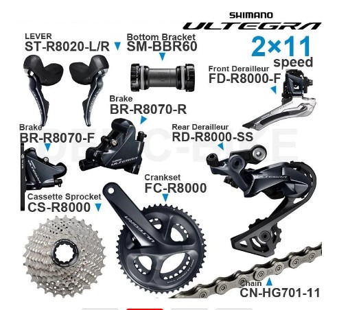 bộ truyền động Shimano Ultegra R8020 2x11 Tốc Độ (Phanh Dầu) 1