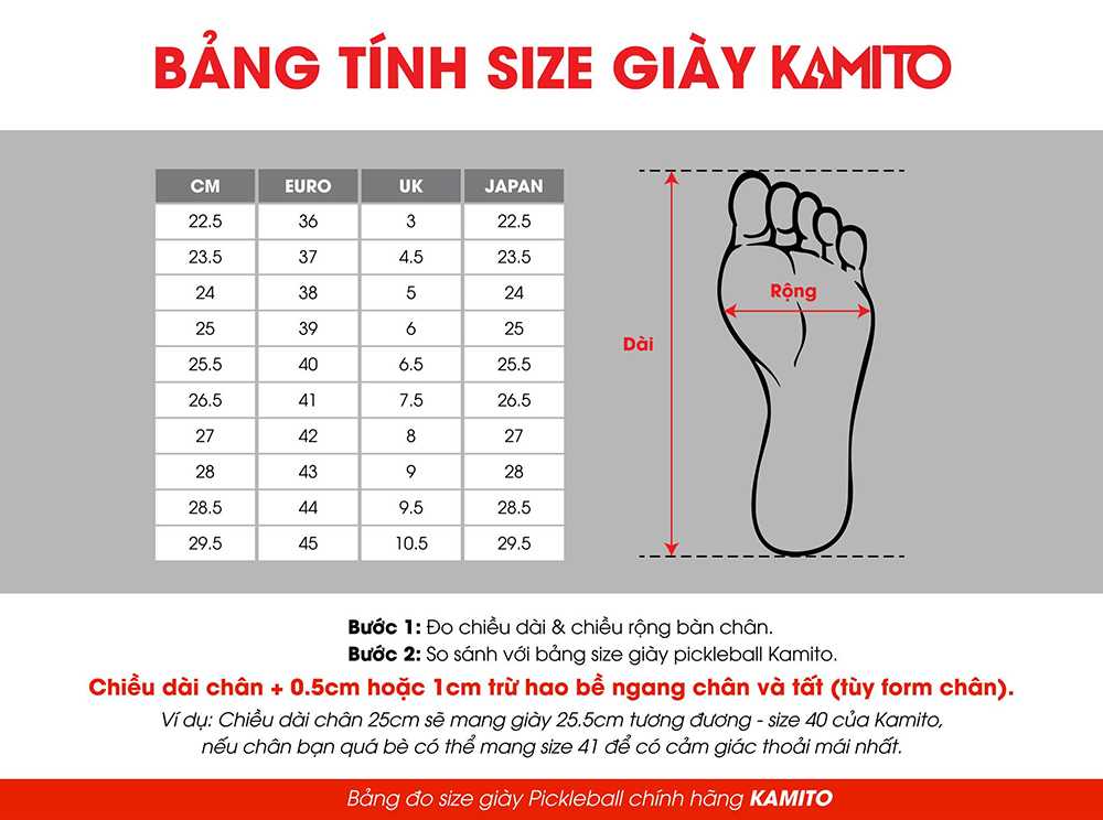 Hướng dẫn chọn size giày Pickleball