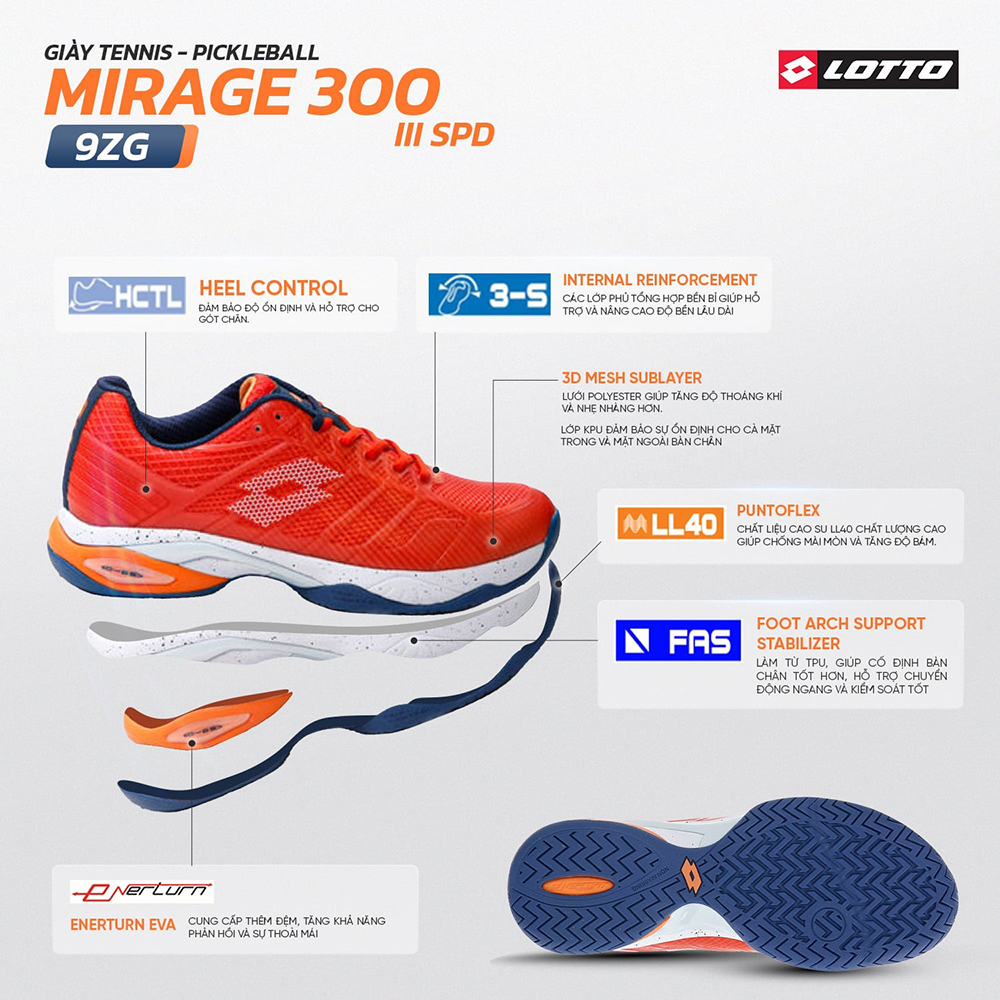 giày Tennis/Pickleball Lotto Mirage 300 III SPD 9ZG LOTTE0303O 2