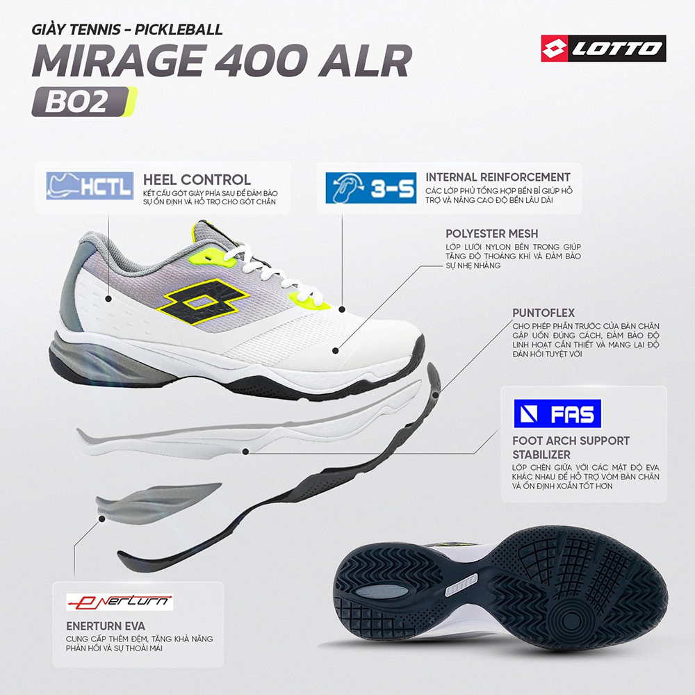 giày Tennis/Pickleball Lotto Mirage 400 ALR BO2 LOTTE0301GGRE 2