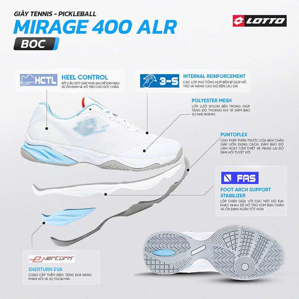 giày Tennis/Pickleball Lotto Mirage 400 ALR W BOC LOTTE0302U 2
