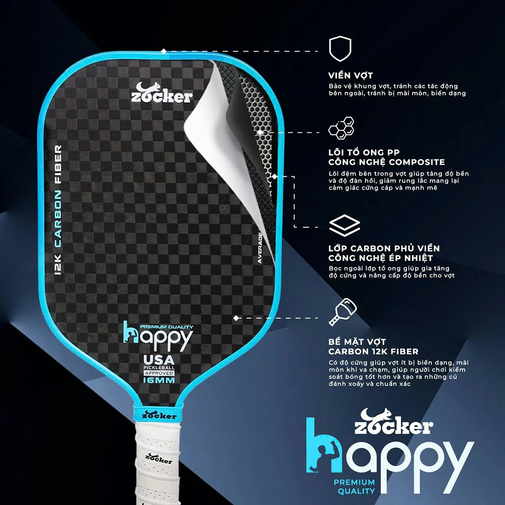 vợt Pickleball Zocker Happy HP3 Premium Quality 3