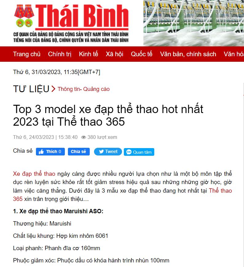 Báo Thái Bình nói về Thể thao 365