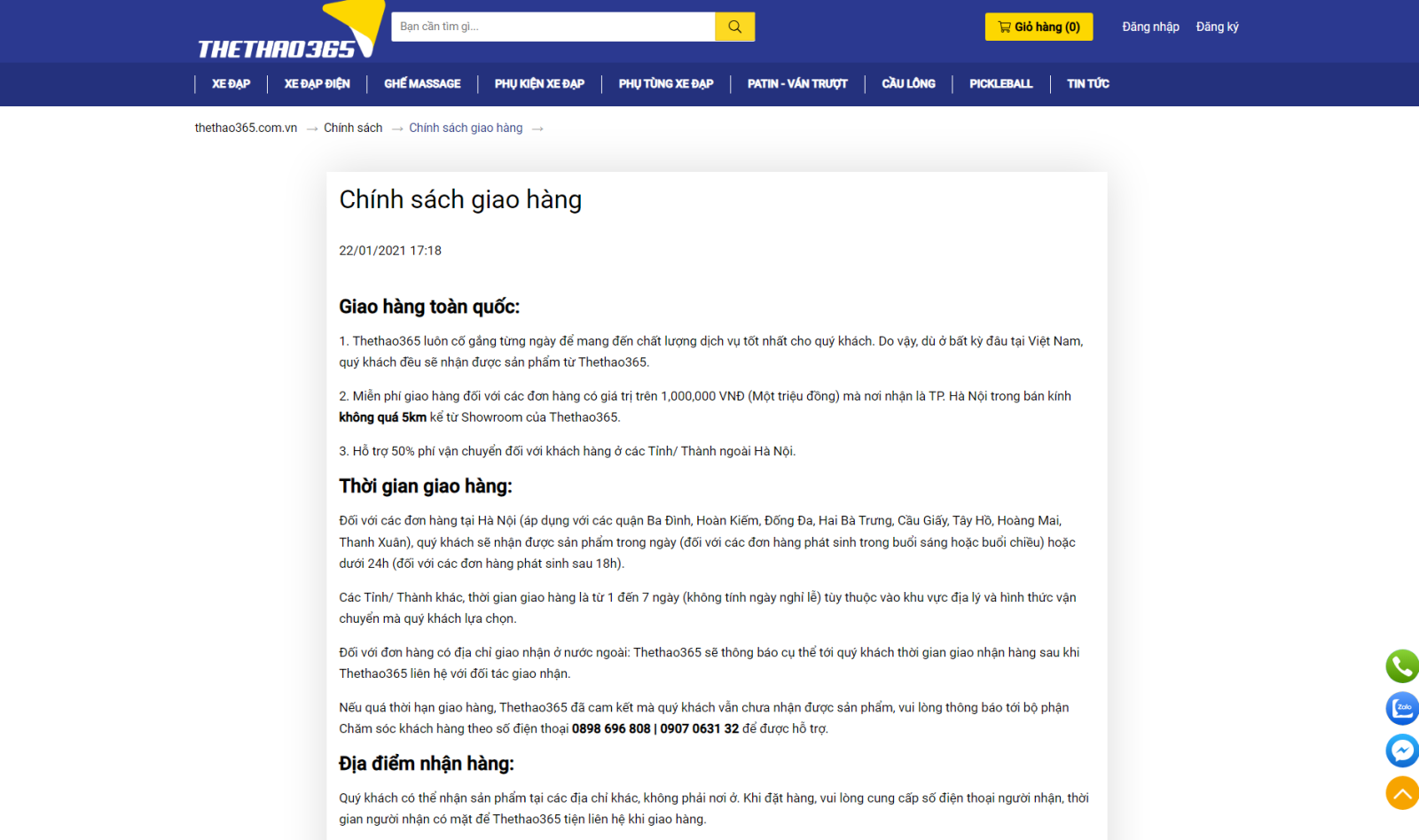 Chính sách vận chuyển nhanh chóng 