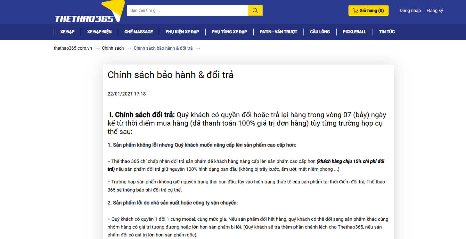 Chính sách bảo hành và đổi trả