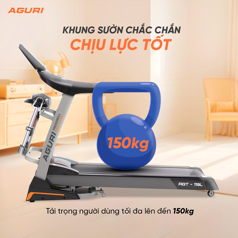 Tải trọng: Máy cần chịu được trọng lượng người dùng, thường từ 100 – 150 kg